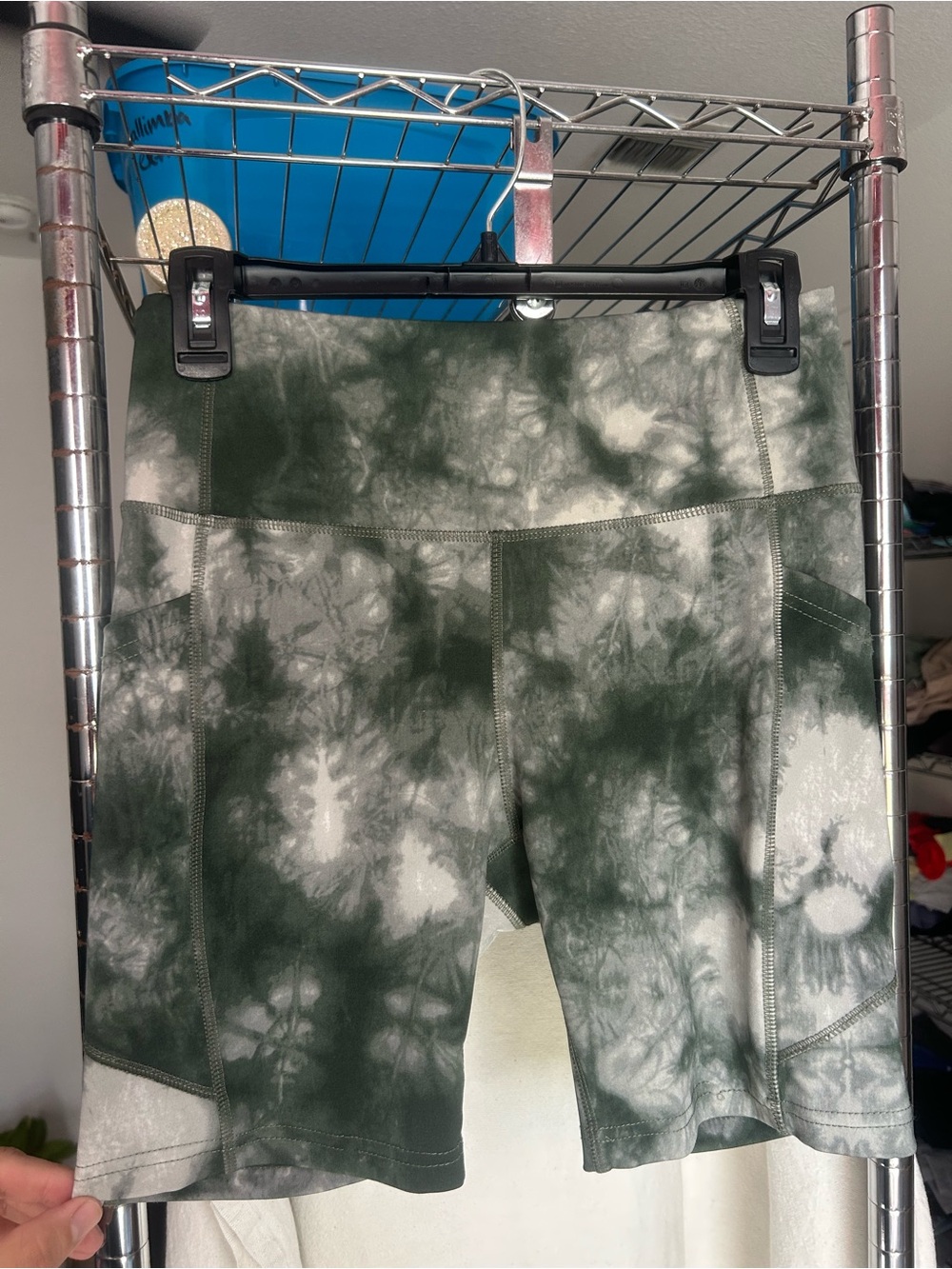 Nicole Miller Sport Olive Green and White Tie-Dye Athletic Bike Shorts